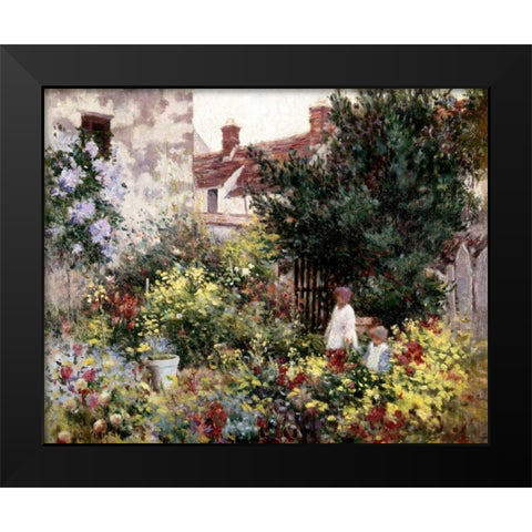 In the Garden Black Modern Wood Framed Art Print by Pissarro, Camille