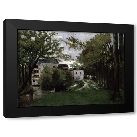 Le Moulin a La Roche Guyon Black Modern Wood Framed Art Print with Double Matting by Pissarro, Camille