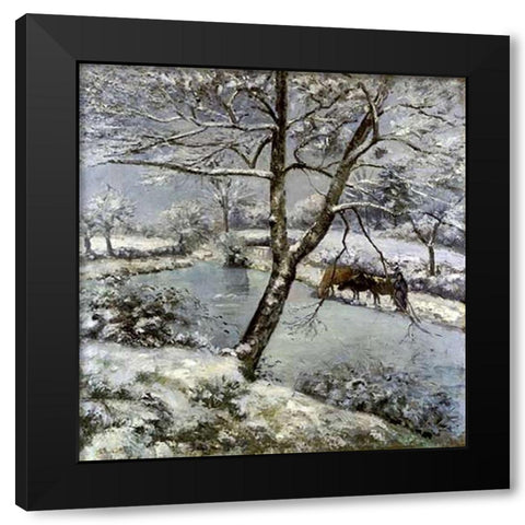 LHiver a Mouton Cault Black Modern Wood Framed Art Print with Double Matting by Pissarro, Camille