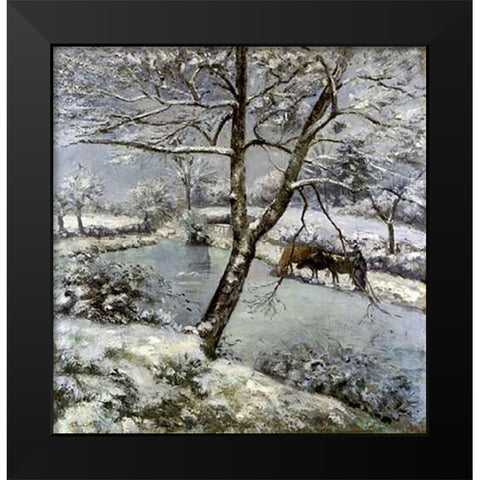 LHiver a Mouton Cault Black Modern Wood Framed Art Print by Pissarro, Camille
