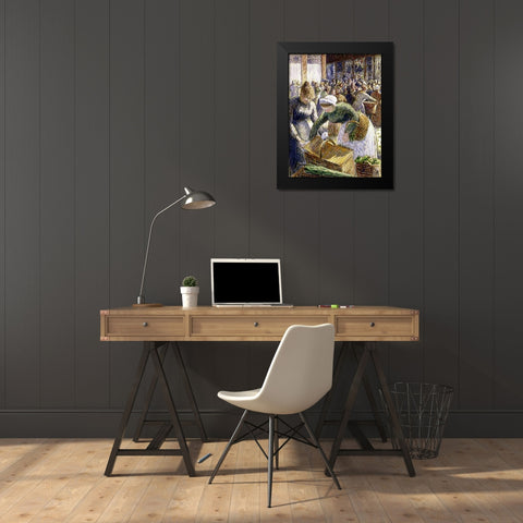 Market at Pontoise, Paris Black Modern Wood Framed Art Print by Pissarro, Camille