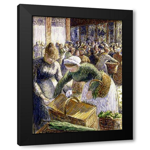 Market at Pontoise, Paris Black Modern Wood Framed Art Print by Pissarro, Camille