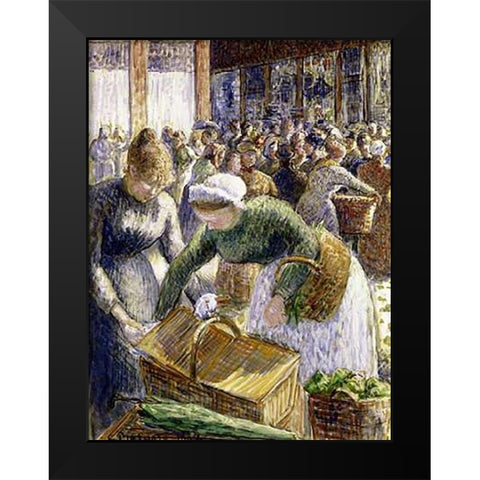Market at Pontoise, Paris Black Modern Wood Framed Art Print by Pissarro, Camille