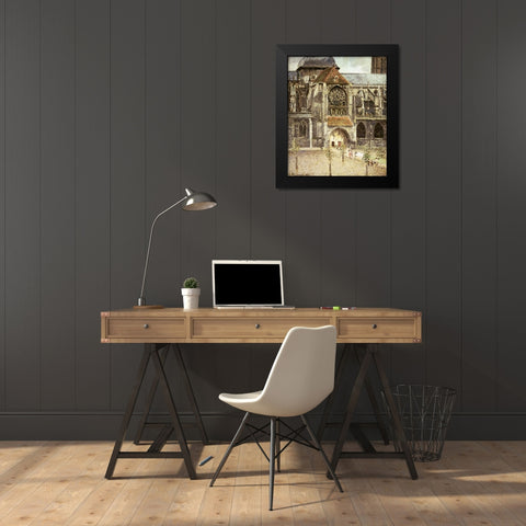 Portal of the Saint Jacques Church in Dieppe Black Modern Wood Framed Art Print by Pissarro, Camille
