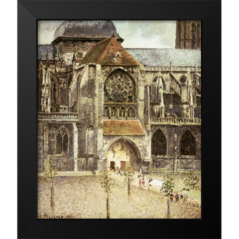 Portal of the Saint Jacques Church in Dieppe Black Modern Wood Framed Art Print by Pissarro, Camille