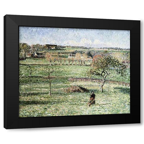 Prairies De Bazincourt, Automne Black Modern Wood Framed Art Print with Double Matting by Pissarro, Camille
