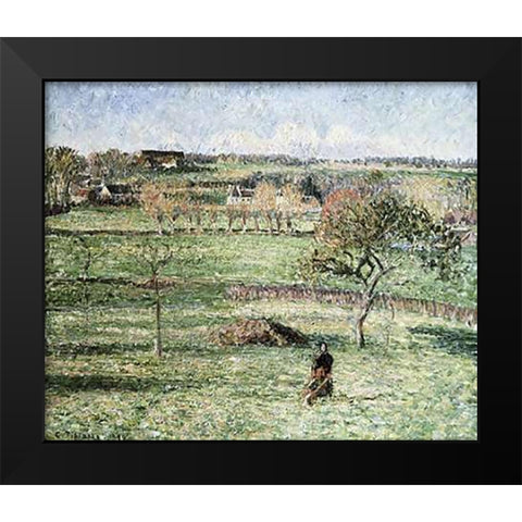 Prairies De Bazincourt, Automne Black Modern Wood Framed Art Print by Pissarro, Camille