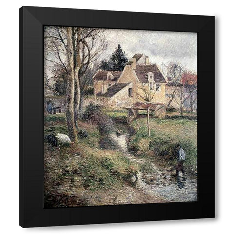 Stream at Osny Black Modern Wood Framed Art Print by Pissarro, Camille