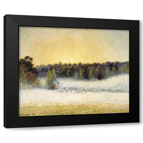 Sunset and Fog at Eragny Black Modern Wood Framed Art Print with Double Matting by Pissarro, Camille