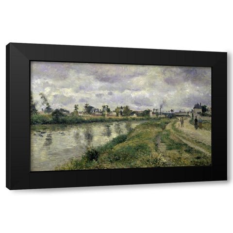 The Rivers Edge Black Modern Wood Framed Art Print by Pissarro, Camille
