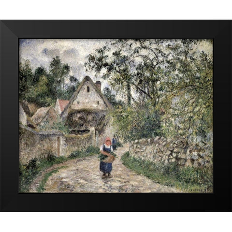Village Street at Valhermeil Black Modern Wood Framed Art Print by Pissarro, Camille
