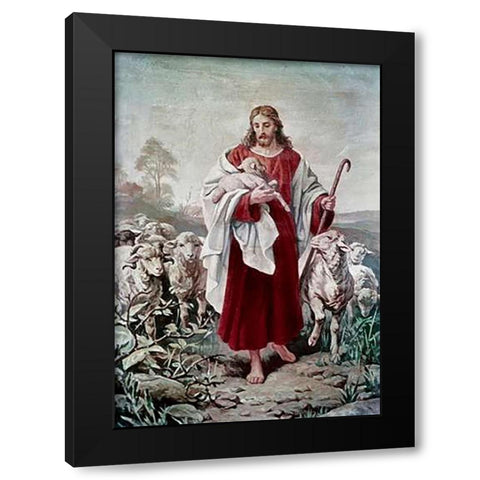 The Good Shepherd Black Modern Wood Framed Art Print by Plockhorst, Bernhard