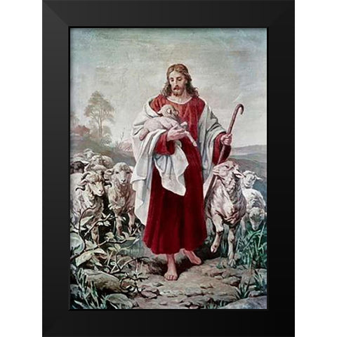 The Good Shepherd Black Modern Wood Framed Art Print by Plockhorst, Bernhard