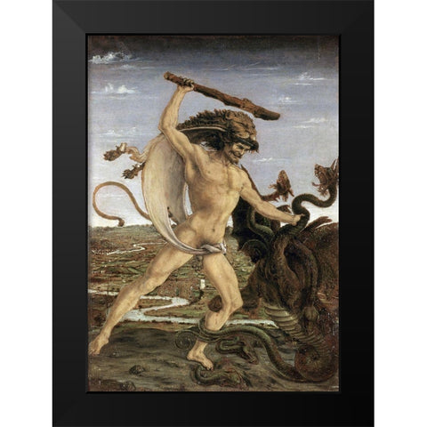 Hercules and The Lernaean Hydra Black Modern Wood Framed Art Print by Pollaiolo, Piero del