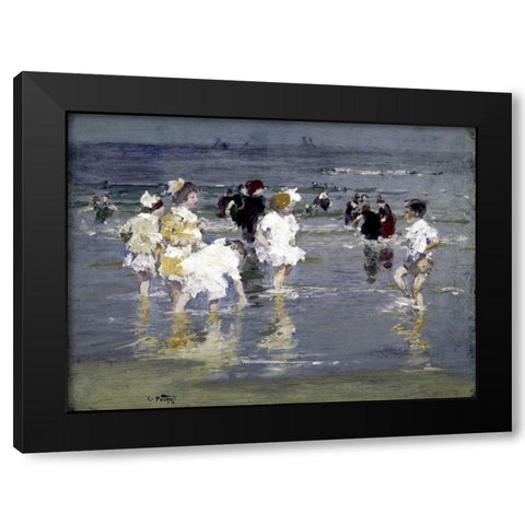 Children on the Beach Black Modern Wood Framed Art Print with Double Matting by Potthast, Edward Henry