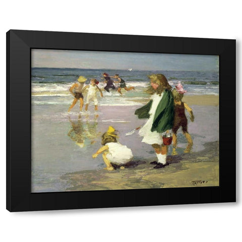 Play in the Surf Black Modern Wood Framed Art Print with Double Matting by Potthast, Edward Henry