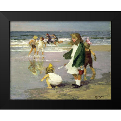 Play in the Surf Black Modern Wood Framed Art Print by Potthast, Edward Henry