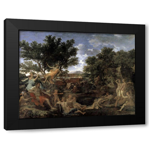 Apollo and Daphne Black Modern Wood Framed Art Print with Double Matting by Poussin, Nicolas