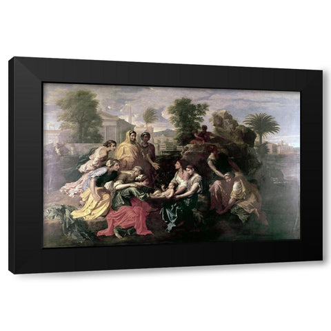 Discovery of Moses Black Modern Wood Framed Art Print by Poussin, Nicolas