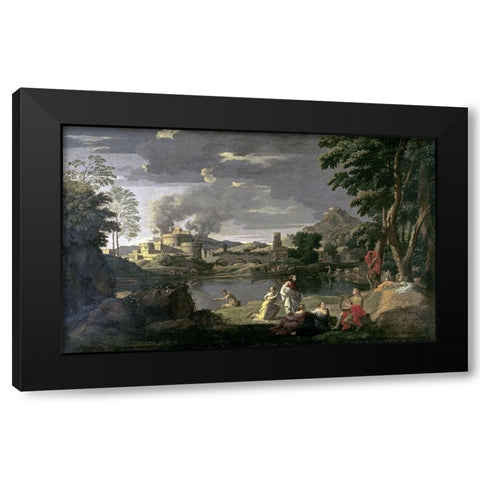 Orpheus and Eurydice Black Modern Wood Framed Art Print by Poussin, Nicolas