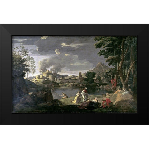 Orpheus and Eurydice Black Modern Wood Framed Art Print by Poussin, Nicolas