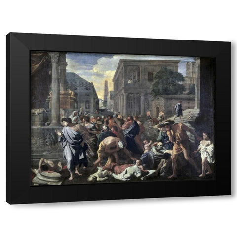 Plague On Ashdod In 1030 B.C. Black Modern Wood Framed Art Print by Poussin, Nicolas