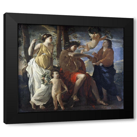 Poets Inspiration Black Modern Wood Framed Art Print by Poussin, Nicolas