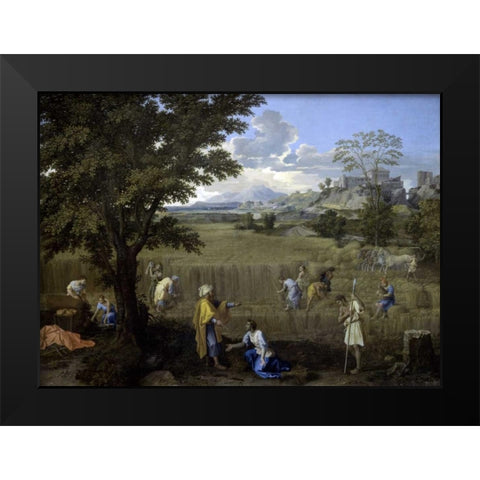 Summer, or Ruth and Boaz Black Modern Wood Framed Art Print by Poussin, Nicolas