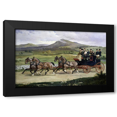 Coach and Four Horses On The Open Road Black Modern Wood Framed Art Print with Double Matting by De Prades, Alfred F.