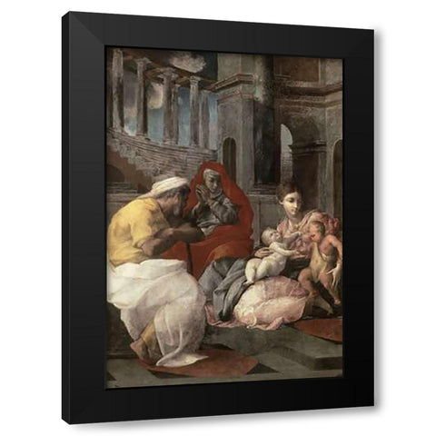 Holy Family With St. Elizabeth and John The Baptist Black Modern Wood Framed Art Print with Double Matting by Primaticcio, Francesco