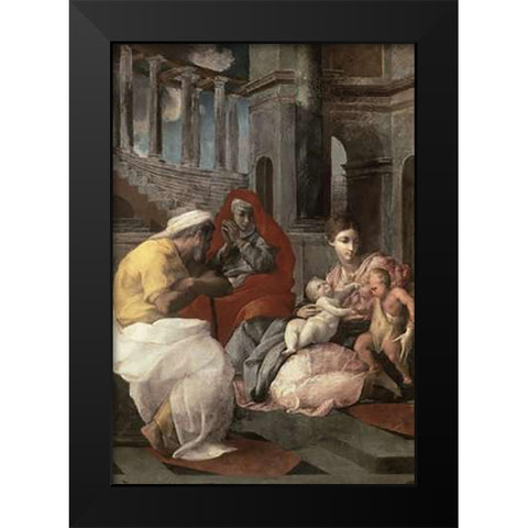 Holy Family With St. Elizabeth and John The Baptist Black Modern Wood Framed Art Print by Primaticcio, Francesco