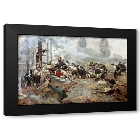 Attack Upon The Chew House Black Modern Wood Framed Art Print by Pyle, Howard