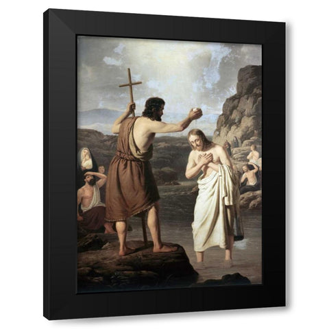 Baptism of Jesus Black Modern Wood Framed Art Print with Double Matting by Raadsig, Johan Peter