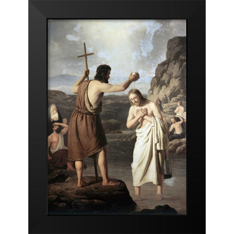 Baptism of Jesus Black Modern Wood Framed Art Print by Raadsig, Johan Peter