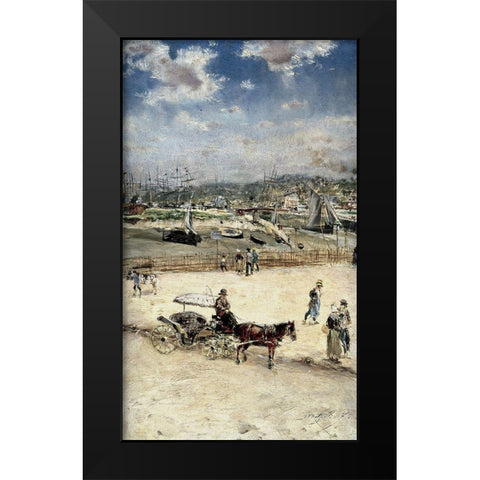 La Plage a Trouville Black Modern Wood Framed Art Print by Raffaelli, Jean-Francois