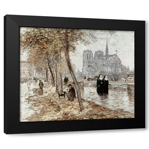 Notre Dame De Paris Black Modern Wood Framed Art Print by Raffaelli, Jean-Francois