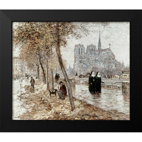 Notre Dame De Paris Black Modern Wood Framed Art Print by Raffaelli, Jean-Francois