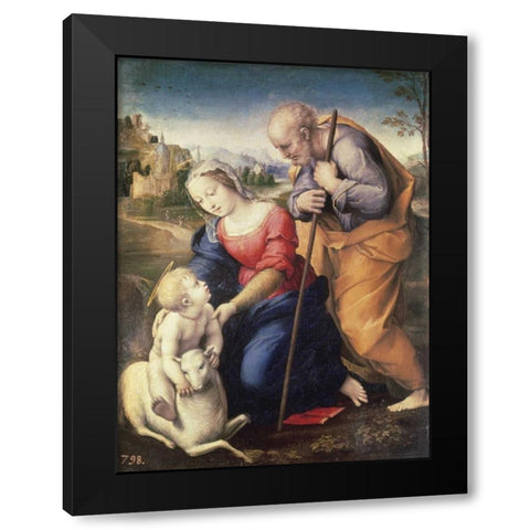 Holy Family With The Lamb Black Modern Wood Framed Art Print with Double Matting by Raphael