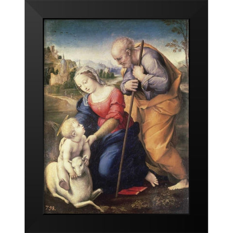 Holy Family With The Lamb Black Modern Wood Framed Art Print by Raphael