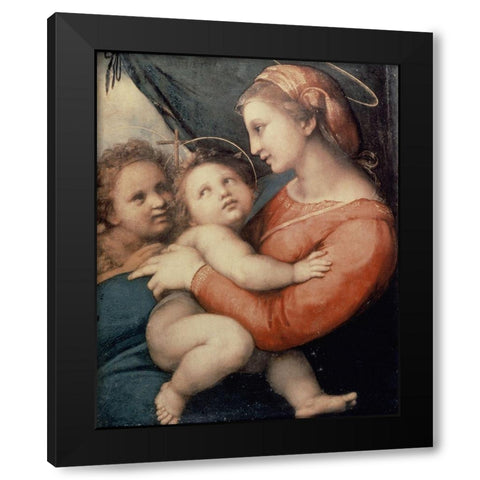 Madonna In The Tent Black Modern Wood Framed Art Print by Raphael