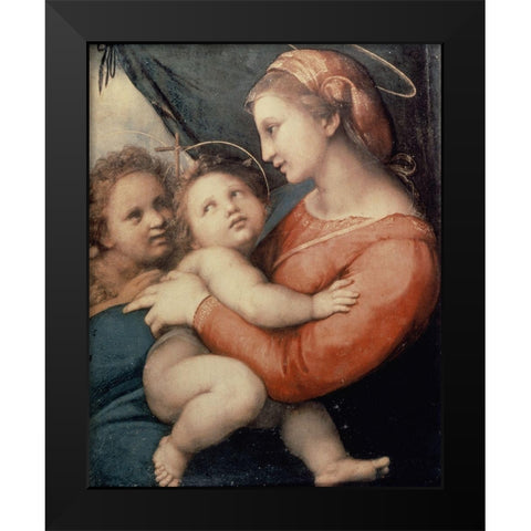 Madonna In The Tent Black Modern Wood Framed Art Print by Raphael