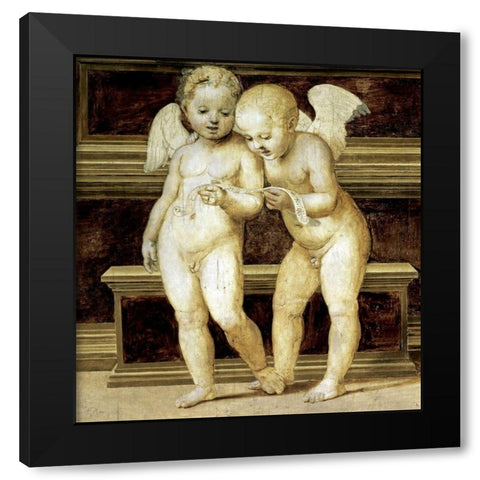 Madonna of The Canopy (Detail of Angels) Black Modern Wood Framed Art Print by Raphael