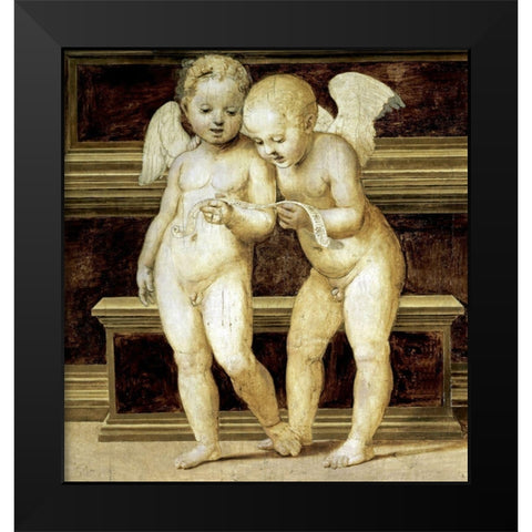 Madonna of The Canopy (Detail of Angels) Black Modern Wood Framed Art Print by Raphael
