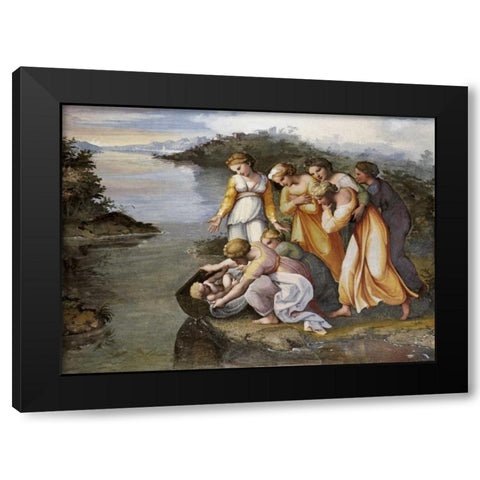 Moses Found In The Bulrushes Black Modern Wood Framed Art Print with Double Matting by Raphael