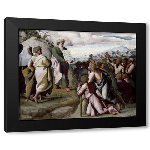Moses Presenting The Ten Commandments Black Modern Wood Framed Art Print with Double Matting by Raphael