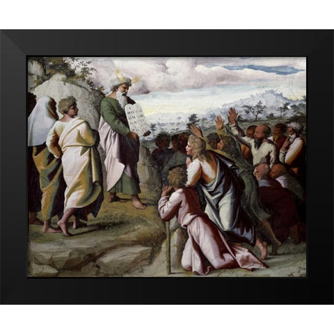 Moses Presenting The Ten Commandments Black Modern Wood Framed Art Print by Raphael