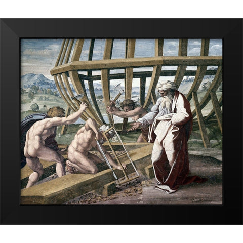 Noah Building The Ark Black Modern Wood Framed Art Print by Raphael