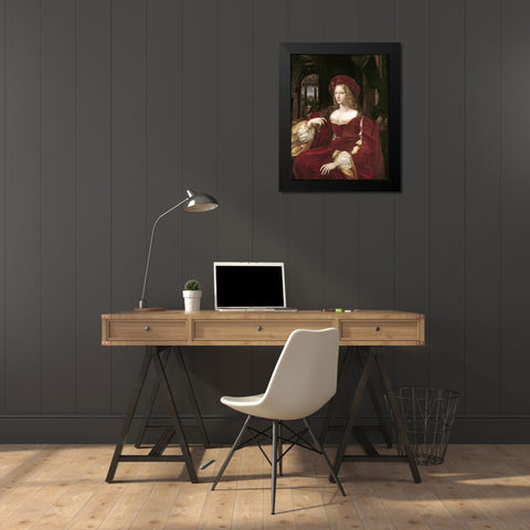 Portrait of Joanna of Aragon Black Modern Wood Framed Art Print by Raphael