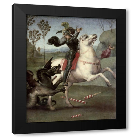 St. George Fighting The Dragon Black Modern Wood Framed Art Print with Double Matting by Raphael