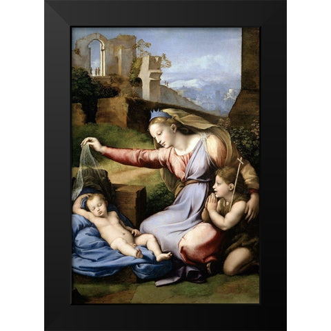 Virgin With The Veil Black Modern Wood Framed Art Print by Raphael